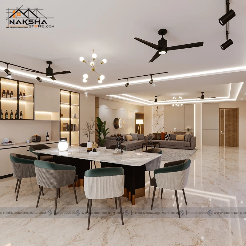 Modern Luxury Living Room & Dining Interior Design
